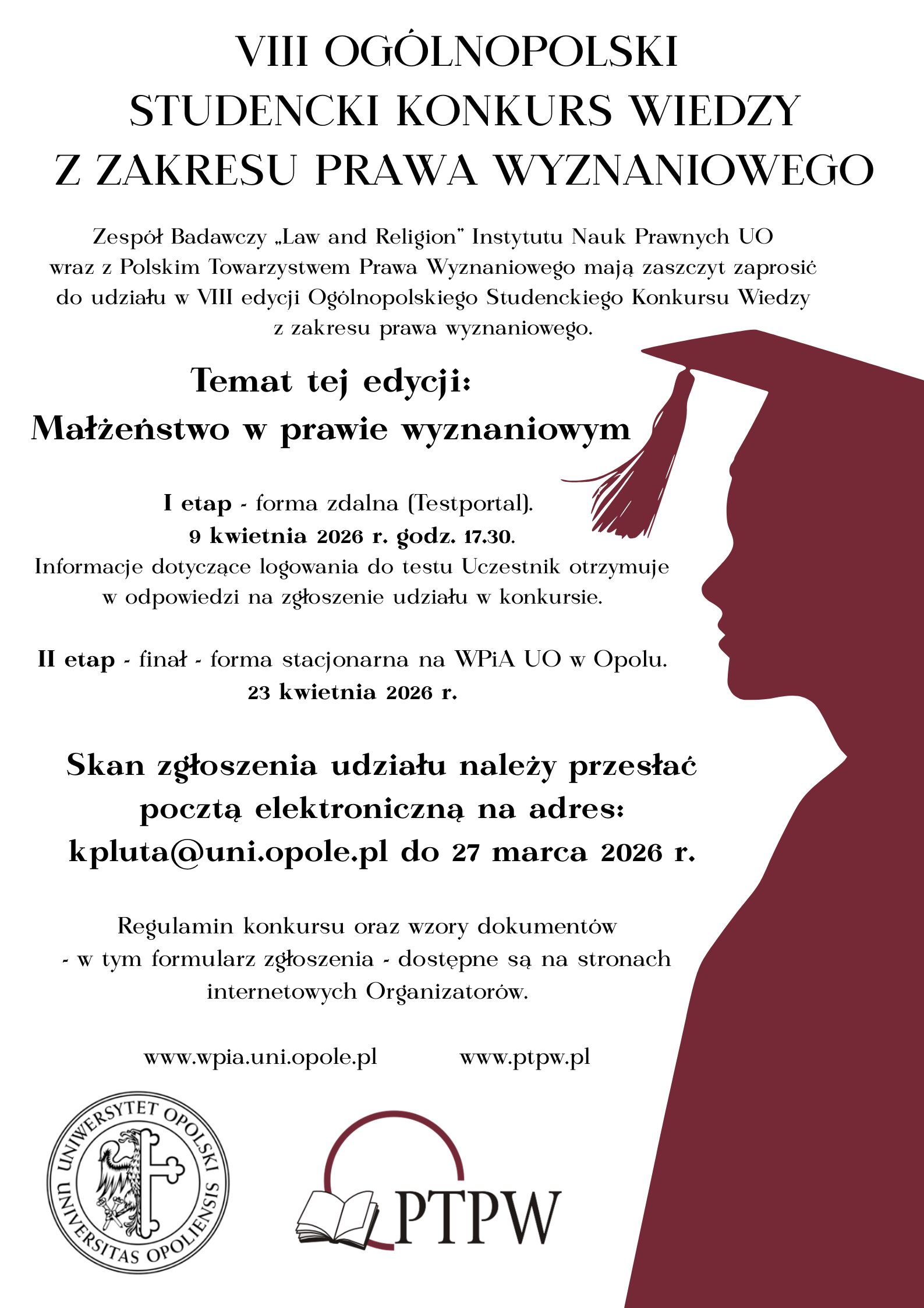 Plakat OGÓLNOPOLSKIEGO STUDENCKIEGO KONKURSU WIEDZY Z ZAKRESU PRAWA WYZNANIOWEGO