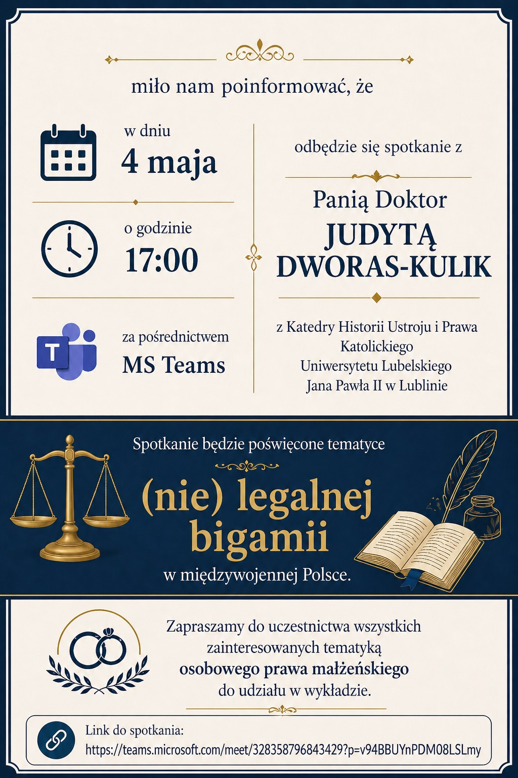 Wykład otwarty Pani Doktor Judyty Dworas-Kulik- plakat
